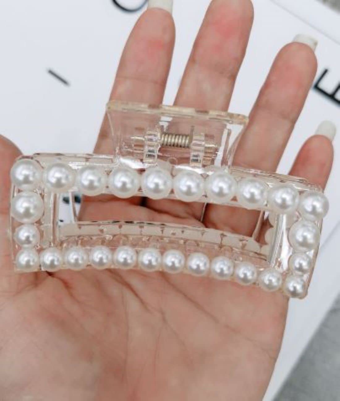 DENICRAAS Pearl Knot & Rectangle Hair Claw Clip - Strong Hold Non-Slip Hair Barrettes for Women & Girls | Perfect for Updos, Ponytails, and Everyday Styling | Great Birthday & Business Gift Hair Accessories