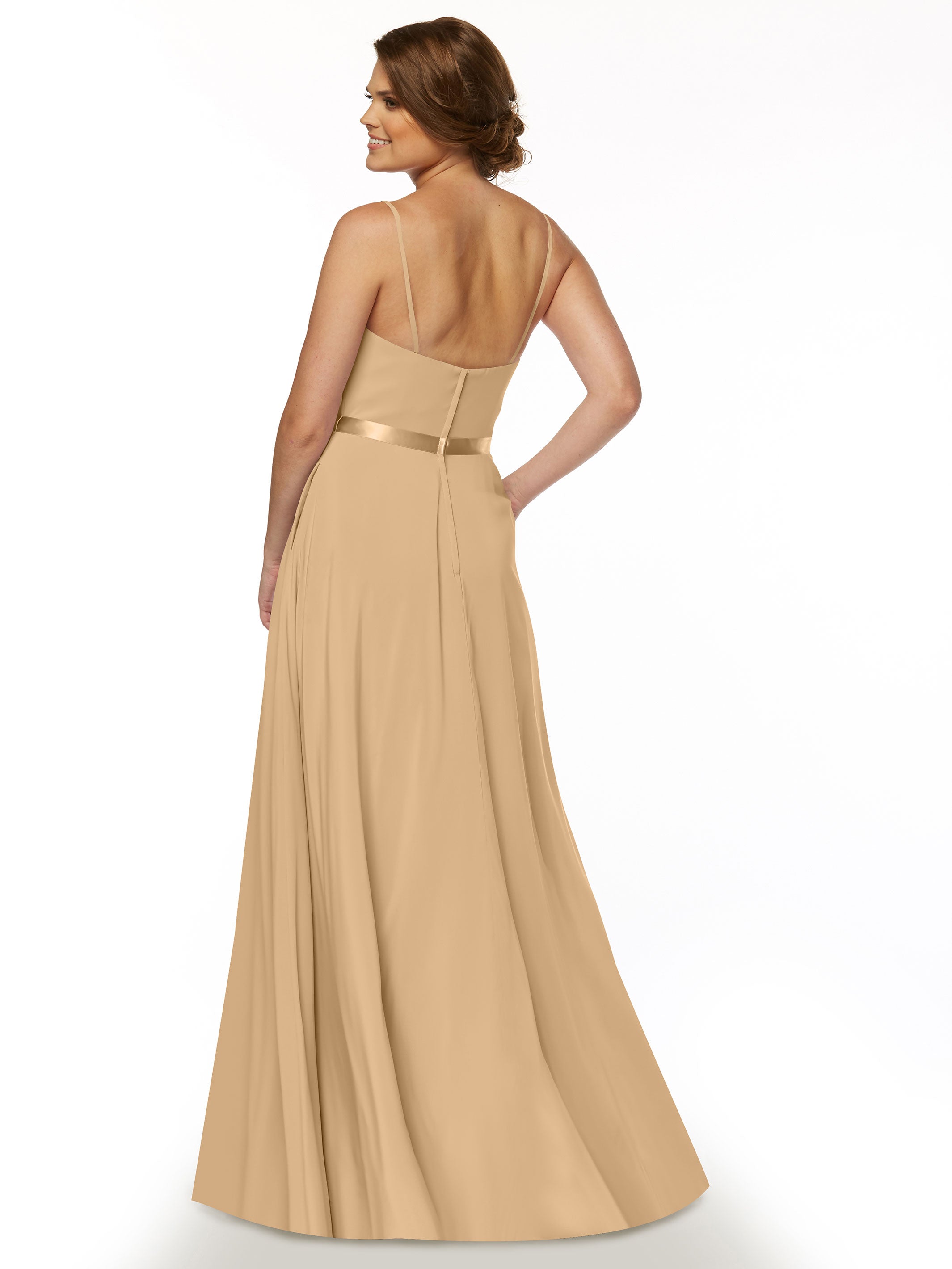 Elegant 80112 Spaghetti Strap Stretch Chiffon A-Line Bridesmaid Dress with Sash - Perfect for Weddings, Formal Events & Special Occasions