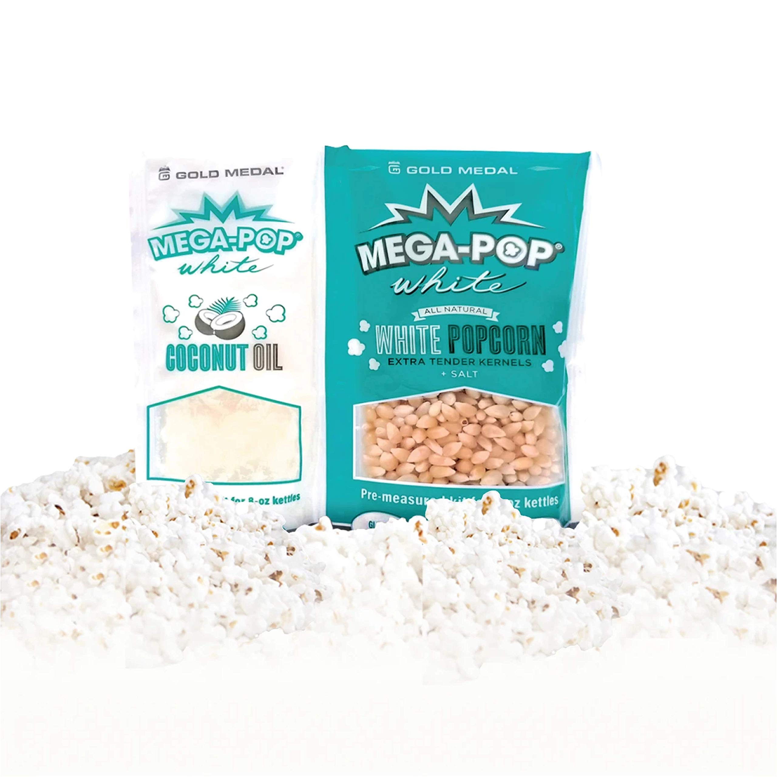 Mega Pop® Premium White Corn Popcorn Kit with Coconut Oil & Salt - 16 oz Kettle Popper - Perfect for Movie Nights, Parties & Snacking at Home