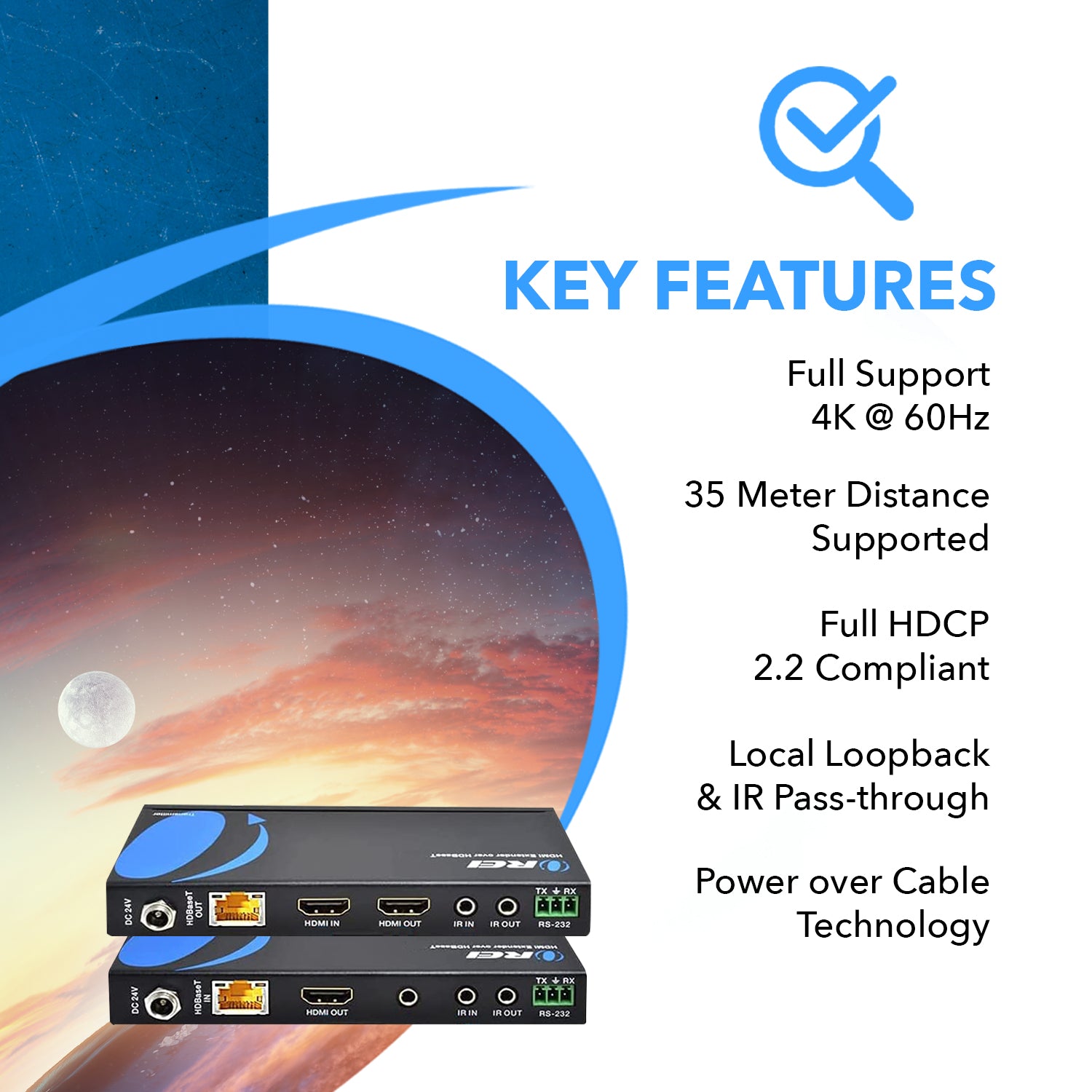 4K HDBaseT HDMI Extender with Loop - 115ft Transmission Over Cat6 Cable (EX 115UHD K) for Home Theater, Conference Room & Digital Signage Setup
