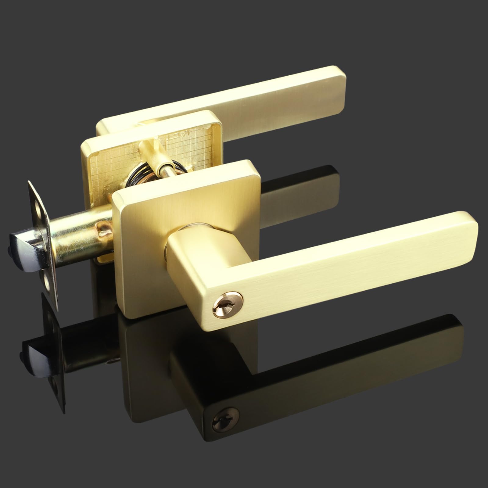 EHOMEWARE 1 Pack Gold Door Handle - Solid Brass Interior Door Lever for Bedroom, Living Room & Entry Doors - Heavy Duty & Durable - Perfect for Home, Office & Commercial Use