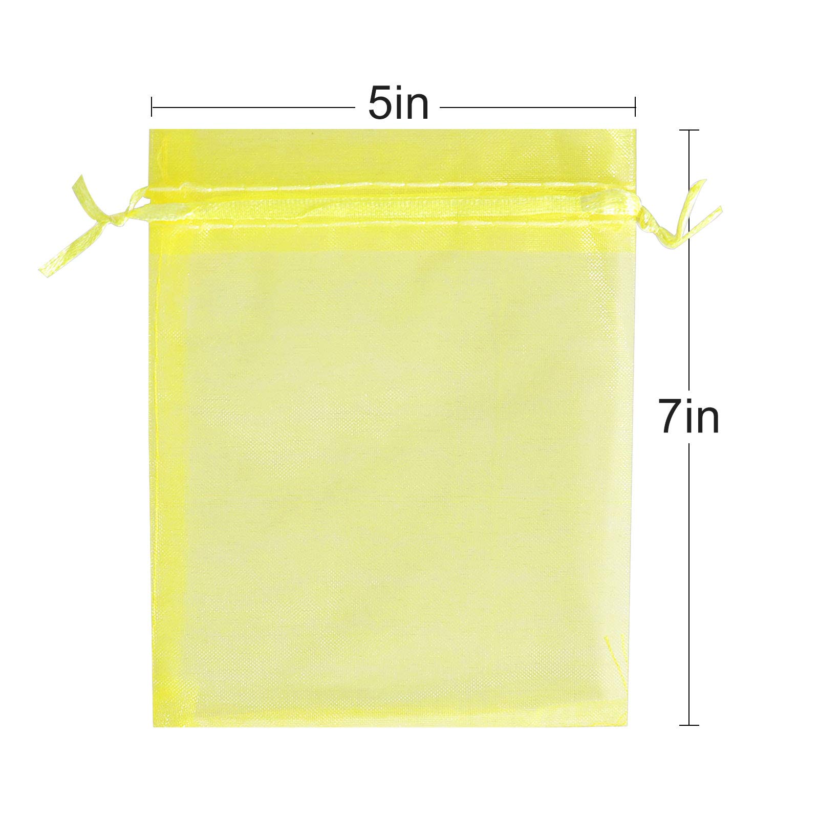 100Pcs 5x7 Inch Yellow Organza Drawstring Gift Bags for Christmas, Wedding Favors, Party Decorations & Jewelry Packaging - Premium Mesh Favor Pouches by Lautechco