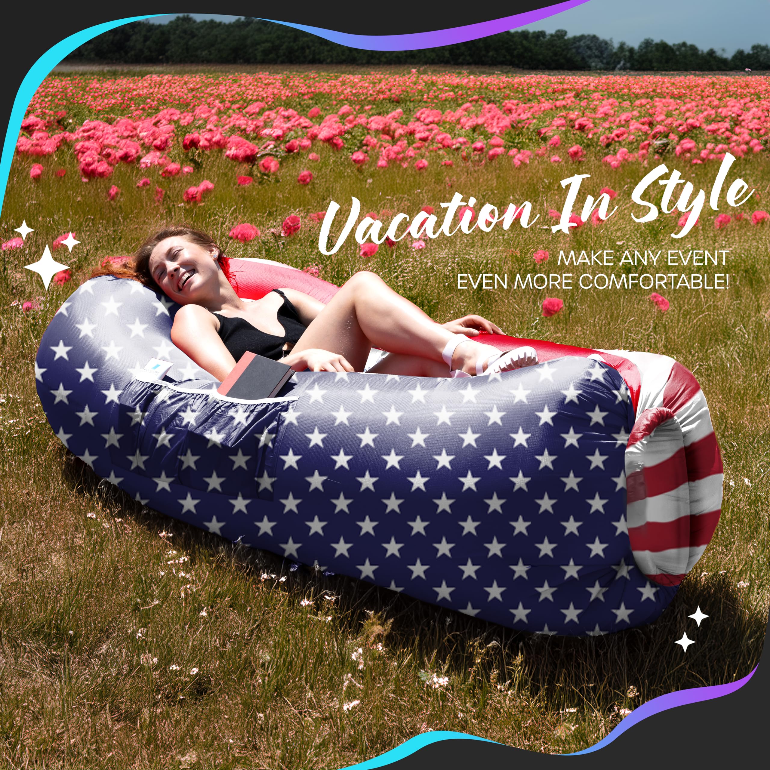 Nevlers Inflatable Lounger - 210T Polyester Portable Air Sofa Bed with 450 lbs Capacity, No Pump Needed, Built-in Pockets & Carry Bag - Perfect for Camping, Beach, Poolside, Backyard & Indoor Use - Inflatable Couch for Adults and Kids