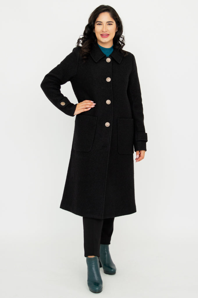 Edna Coat - Black Boiled Wool Women's Winter Jacket | Warm & Stylish Outerwear for Cold Weather