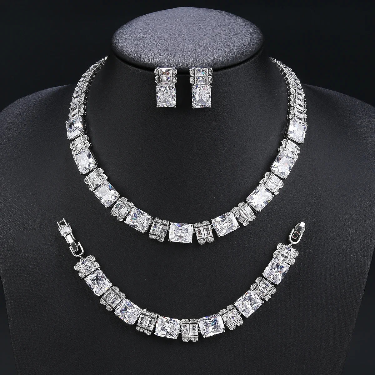 Elegant Cubic Zirconia Jewelry Set - Necklace, Earrings & Bracelet in 4 Colors | Bridal Wedding Jewelry | Perfect for Weddings, Parties and Special Occasions
