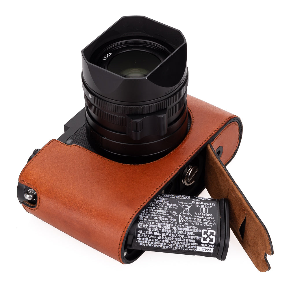 Leica Q3 Genuine Leather Half Case in Cognac - Premium Protection for Your Camera | Perfect for Travel, Street & Professional Photography