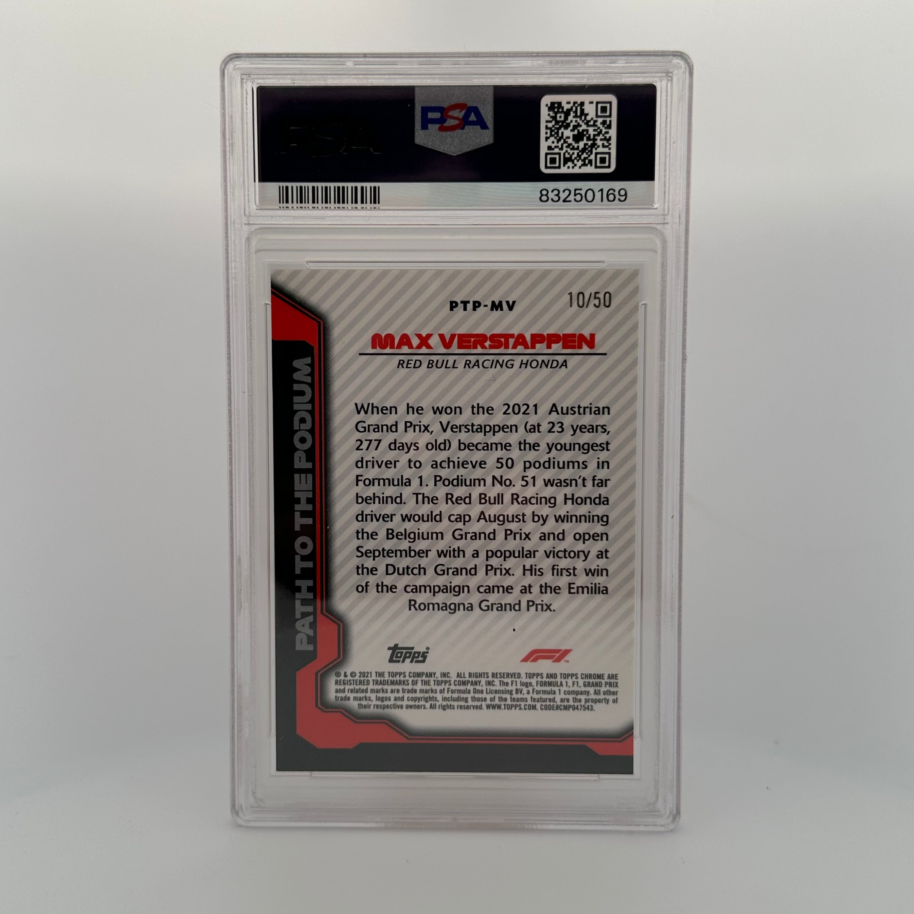 PSA 9 Graded Max Verstappen #PTPMV Path To The Podium Gold Wave Refractor 10/50 - Rare F1 Racing Collectible for Display & Investment