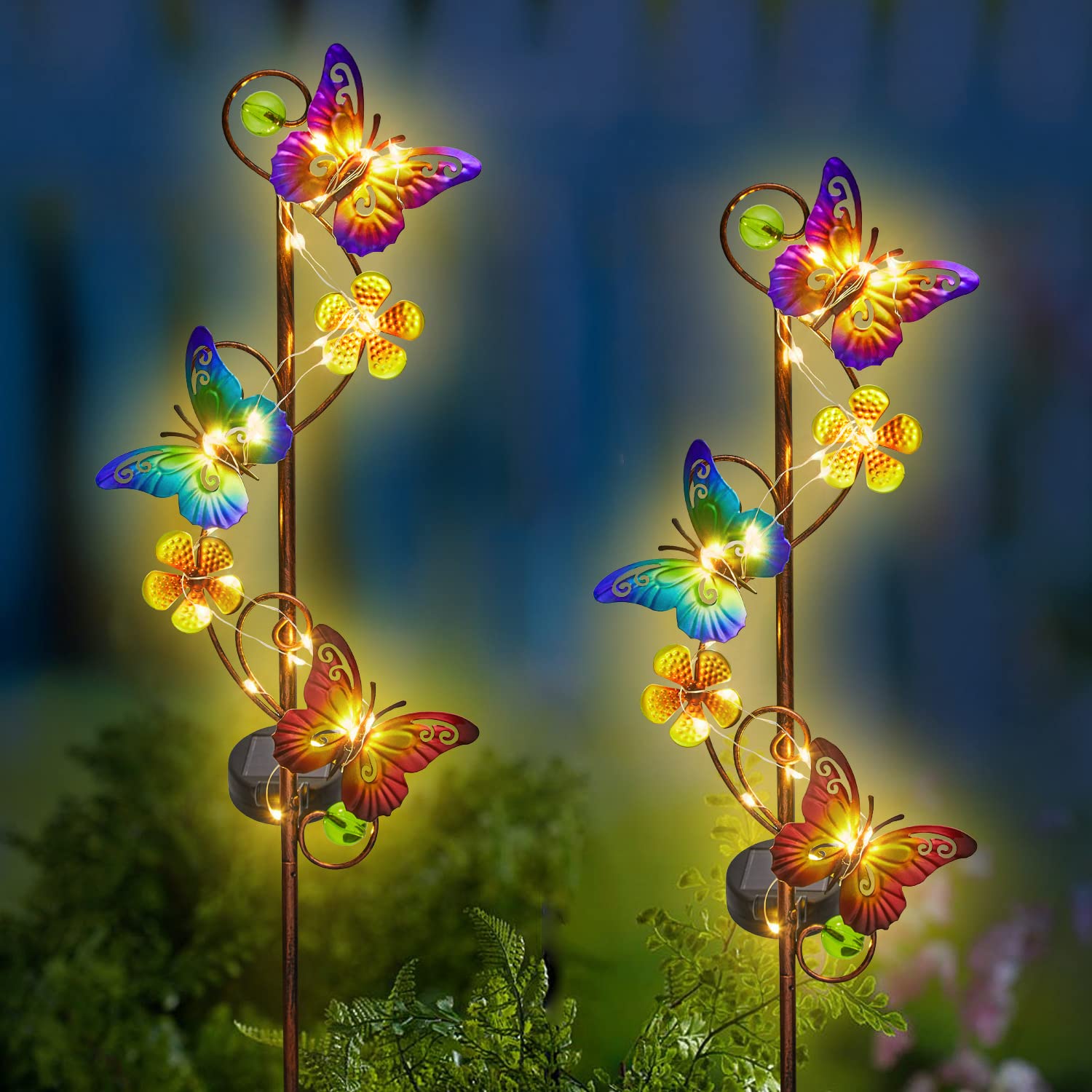 Solar Powered Butterfly Garden Lights - 2 Pack Waterproof Metal Solar Stake Lights for Outdoor Yard, Lawn, Patio & Walkway Decor | Perfect Gardening Gift for Women, Mom & Grandma | Ideal for Landscape Lighting, Pathway Illumination & Garden Accent