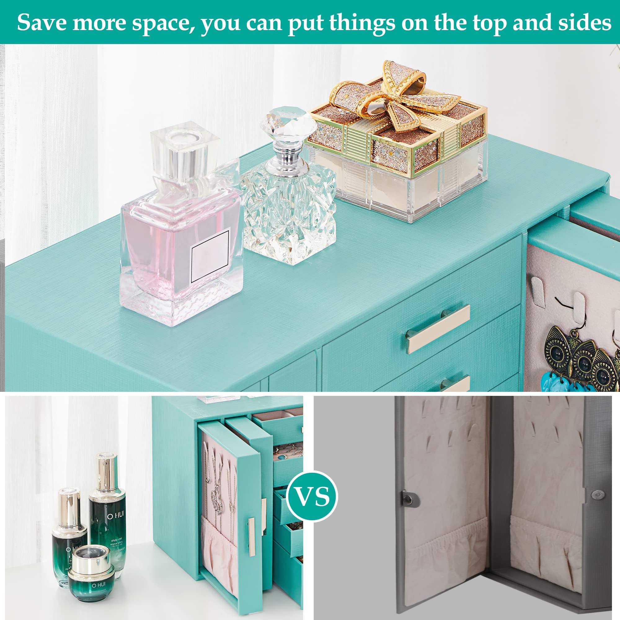 ANWBROAD Large Green Jewelry Box & Organizer for Women - Premium Jewelry Storage with Compartments for Earrings, Necklaces, Bracelets & Watches (UJJB017Q) - Perfect for Travel, Home Vanity & Gift Giving