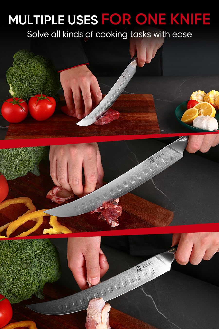 10 Inch Japanese Damascus Butcher Knife - Professional Meat Cutting & Slicing Knife with Full Tang G10 Handle, Perfect for Chefs & BBQ Enthusiasts - Ideal for Home Kitchens, Restaurants & Outdoor Cooking (Quartz Series, Gift Box Included)