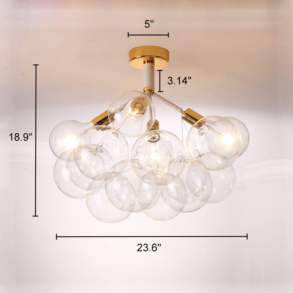 KWOKING Modern Artistic Ceiling Light Fixture - 4-Light Gold Chandelier with Clear Glass Bubble Shades, 23.6