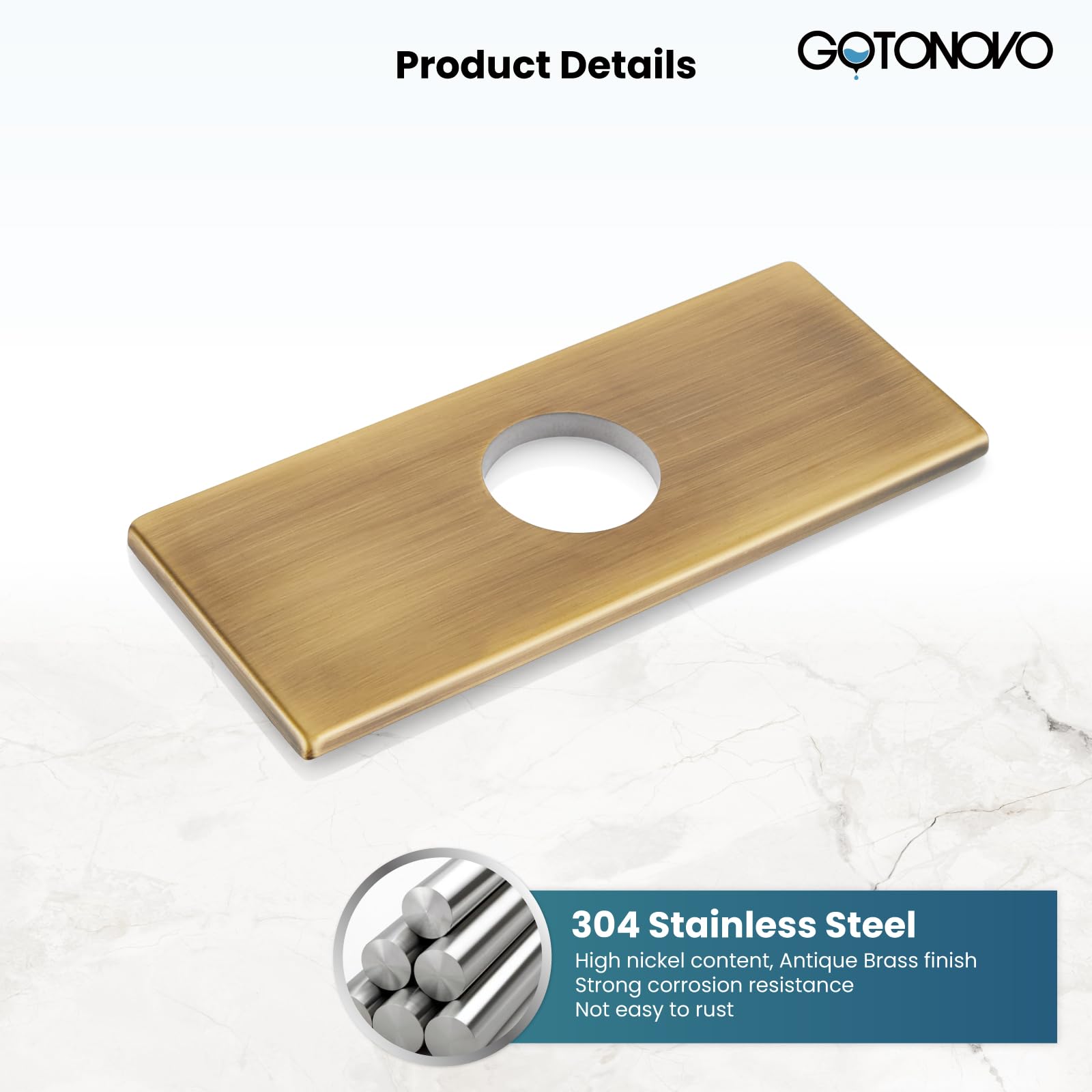 Gotonovo 6 Inch Rectangle Deck Mount Faucet Plate - Antique Brass Faucet Hole Cover for Kitchen & Bathroom Sink (Fits 1-Hole or 3-Hole 4-Inch Centerset) | Perfect for Upgrading Sink Fixtures & Concealing Unused Holes