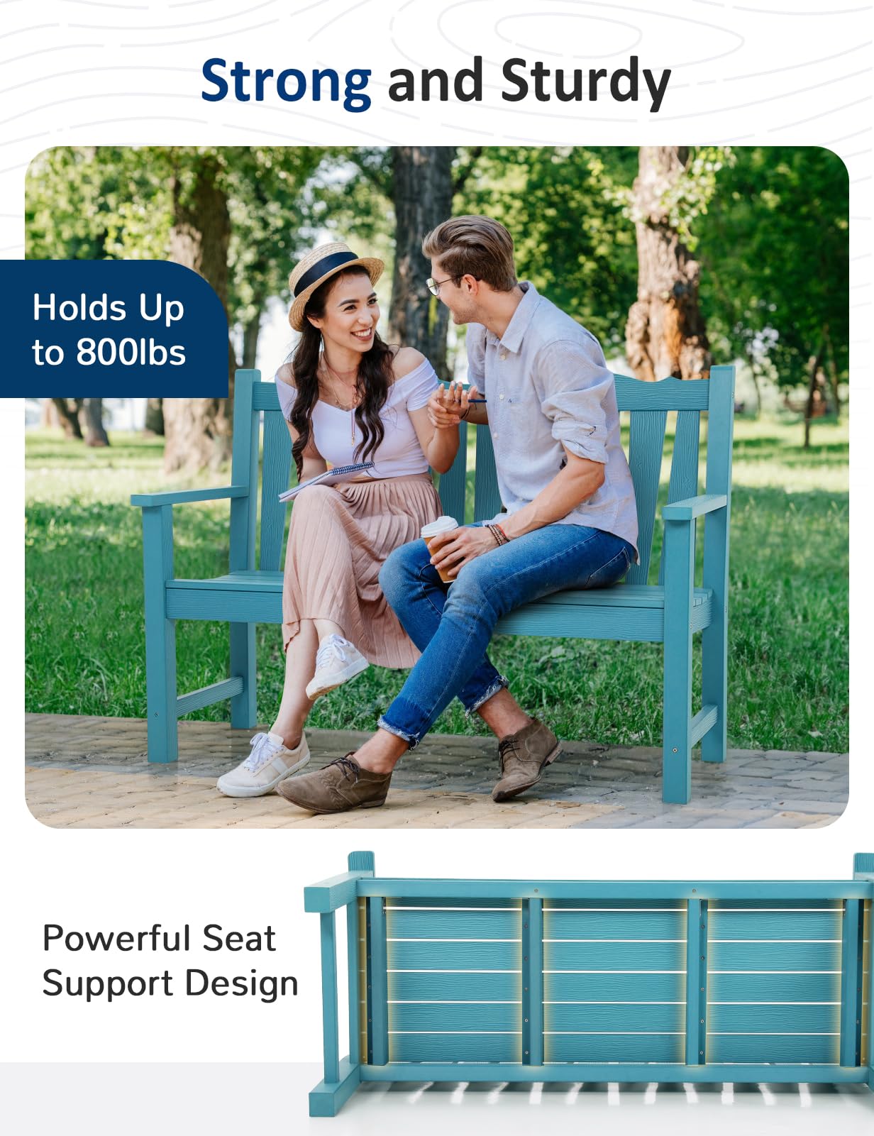 **Weatherproof Outdoor Bench for 2 People - Heavy Duty 800lbs Capacity All-Weather HIPS Patio Bench - Rust & Fade Resistant - Perfect for Garden, Porch, Backyard, Park & Outdoor Relaxation**