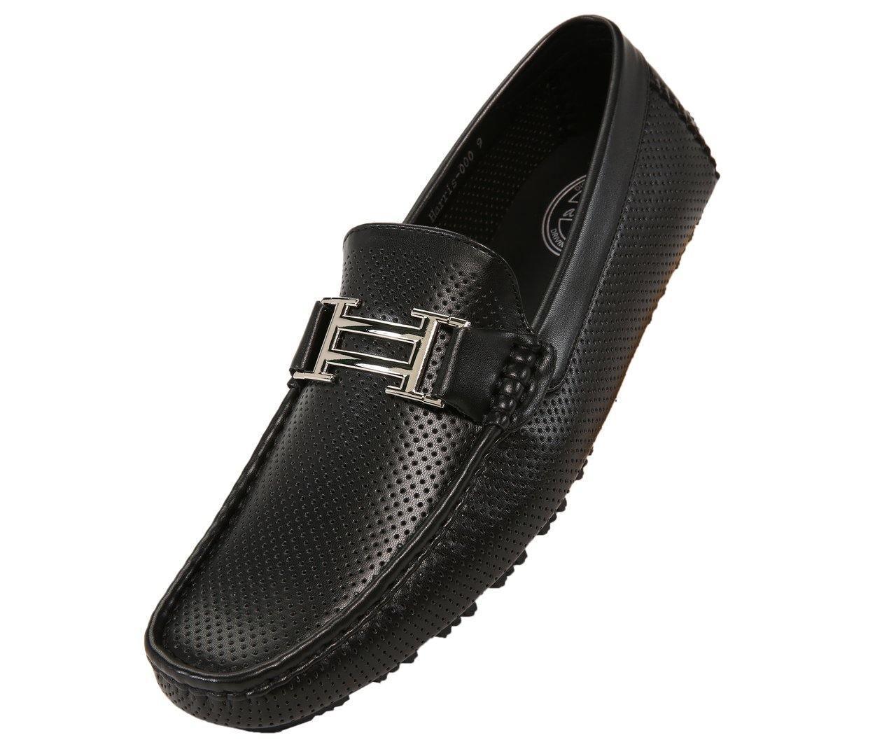 Men's Black Perforated Smooth Leather Driving Moccasin Loafers - Comfortable Slip-On Shoes for Casual Wear & Business Attire