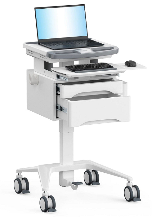 Mount It! MedHub Mobile Workstation with FREE Antimicrobial Wireless Keyboard & Mouse Combo - 7 Adjustable Height Options for Hospital, Clinic & Office Use
