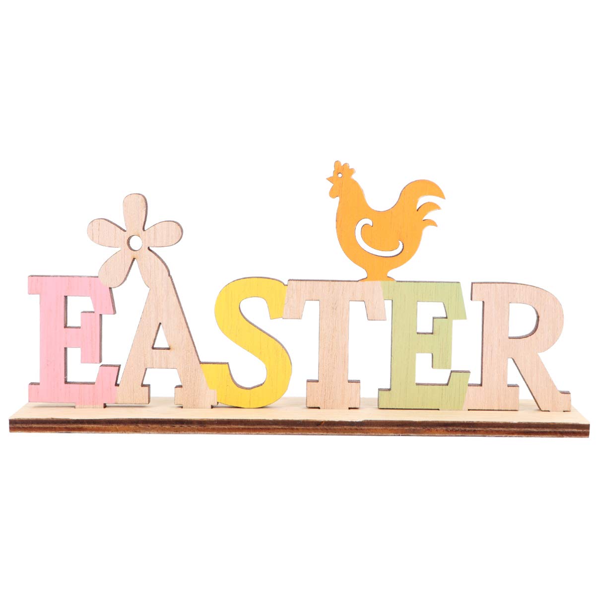 Amosfun Easter Wooden Table Sign - Handmade Chicken & Flower Stand Plaque for Farmhouse, Home & Office Decor - Perfect for Easter Table Centerpiece, Holiday Party & Spring Craft Ornament