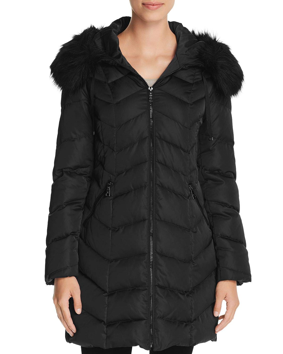 Plus Size Gwen Faux Fur Trim Quilted Puffer Coat for Women - Winter Warm Jacket with Hood, Black | Stylish Cold Weather Outerwear for Plus Size Fashion