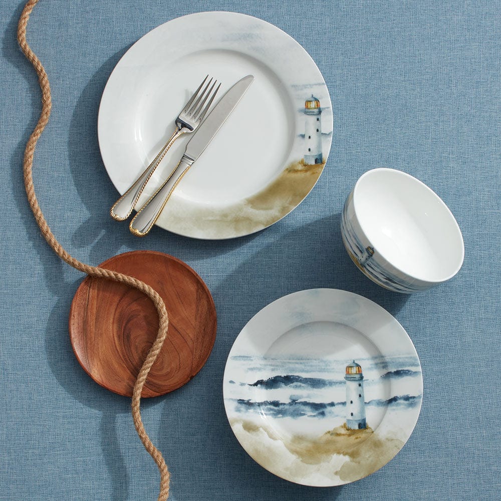 Seaside 12-Piece Dinnerware Set - Service for 4 People - Elegant Porcelain Plates, Bowls & Mugs - Perfect for Beach House, Coastal Dining & Entertaining Guests