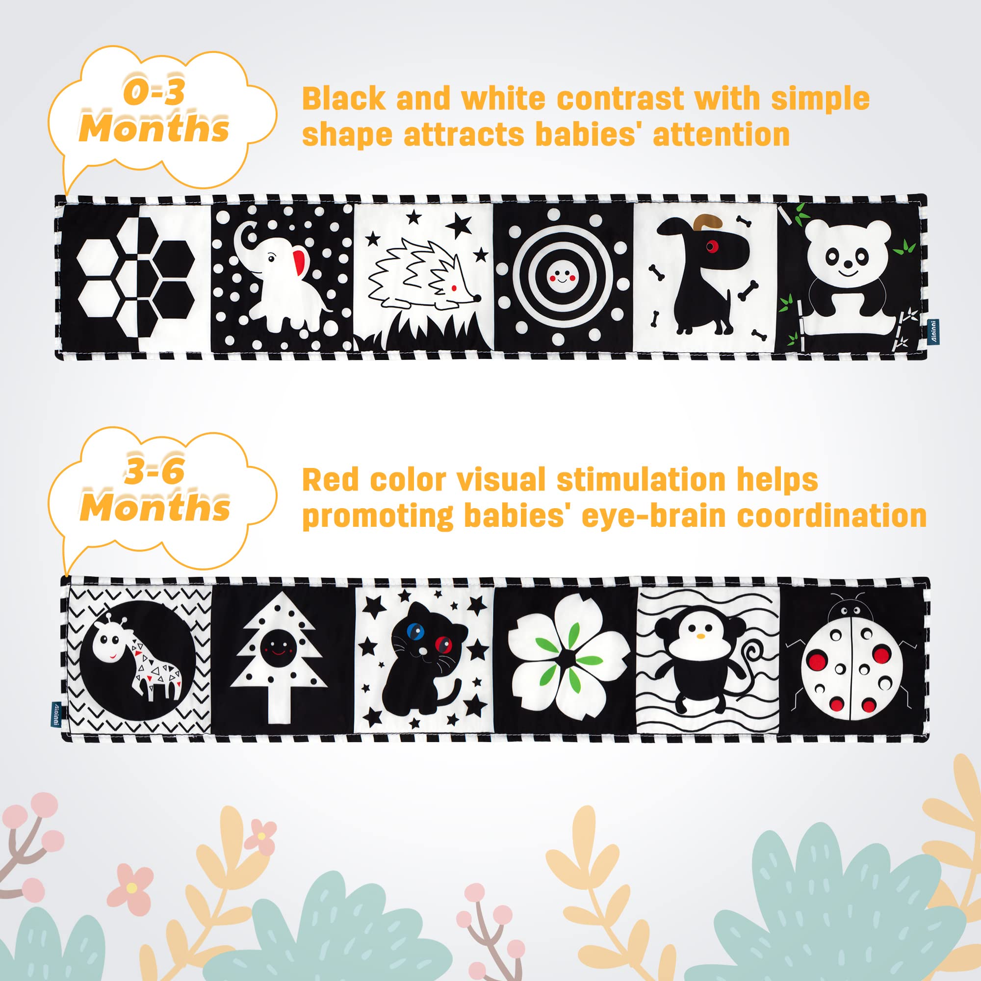 SYNARRY High Contrast Black & White Baby Book - Newborn Sensory Toys 0-6 Months | Tummy Time Activity Cloth Book for Infant Visual Development | Perfect for Early Learning & Playtime