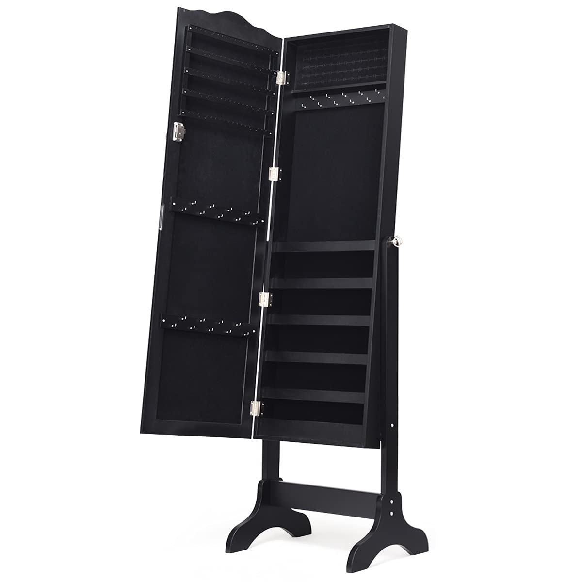 Giantex Jewelry Box Armoire with Mirror - Standing Jewelry Cabinet with 29 Necklace Hooks, Ring & Earring Organizer - Makeup Display Storage for Women & Girls - Perfect for Bedroom, Dressing Room & Gift Giving - Black
