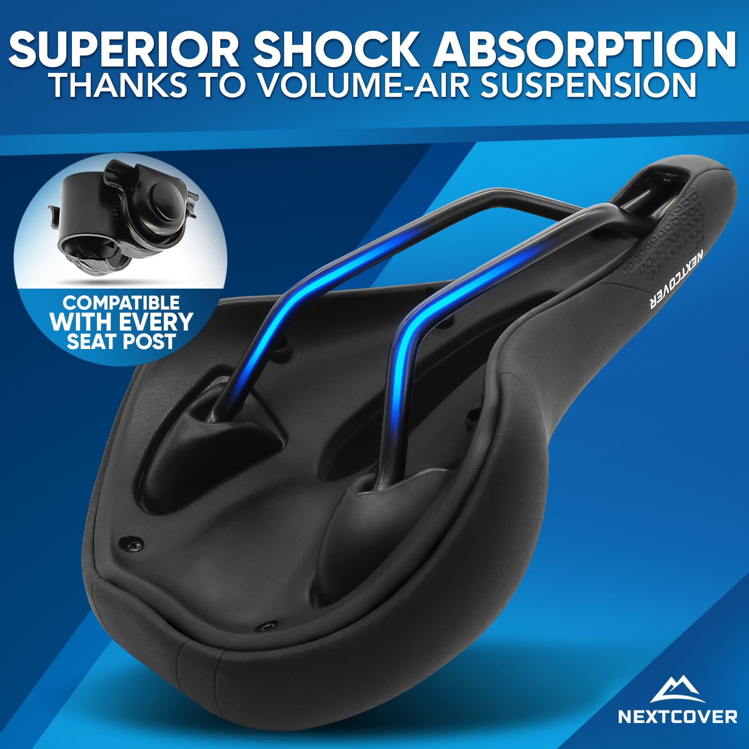 NEXTCOVER® Memory Foam Bike Seat with Air Suspension - Ultra Comfortable Bicycle Saddle for Men & Women - Mountain, Road & Exercise Bike Seat - Perfect for Long Rides, Commuting & Indoor Cycling Workouts