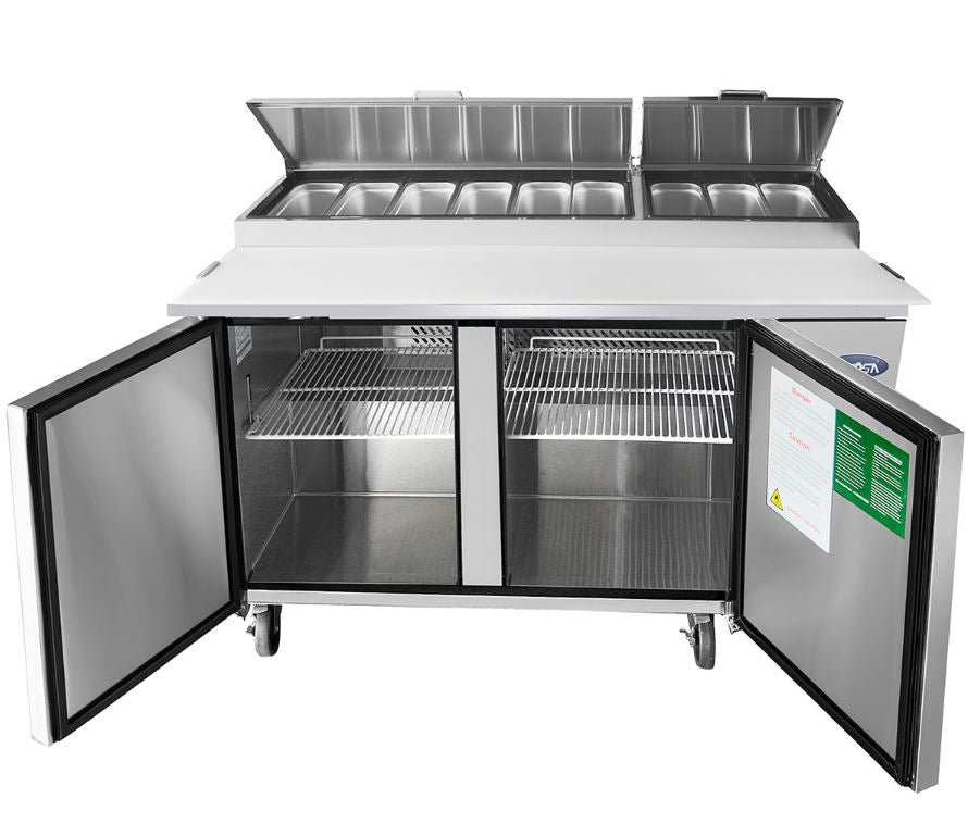 Atosa 67-Inch Commercial Refrigerated Pizza Prep Table with 2 Solid Doors - Perfect for Restaurants, Pizzerias & Catering Businesses