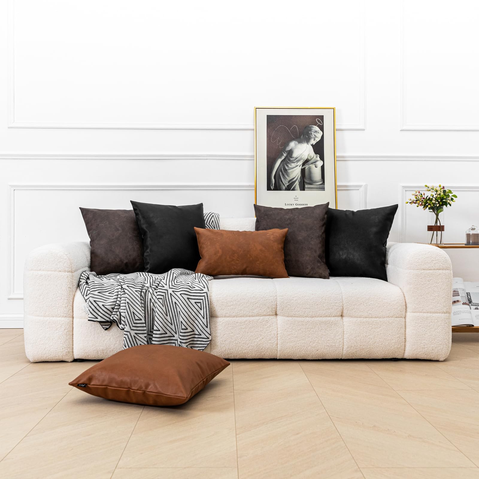 2 Pack Thick Faux Leather Throw Pillow Covers 20x20 Inches - Modern Solid Decorative Farmhouse Pillow Cases for Couch, Sofa, Bedroom & Living Room - Cognac Brown - Perfect for Home Decor, Accent Pillows & Cozy Interior Styling