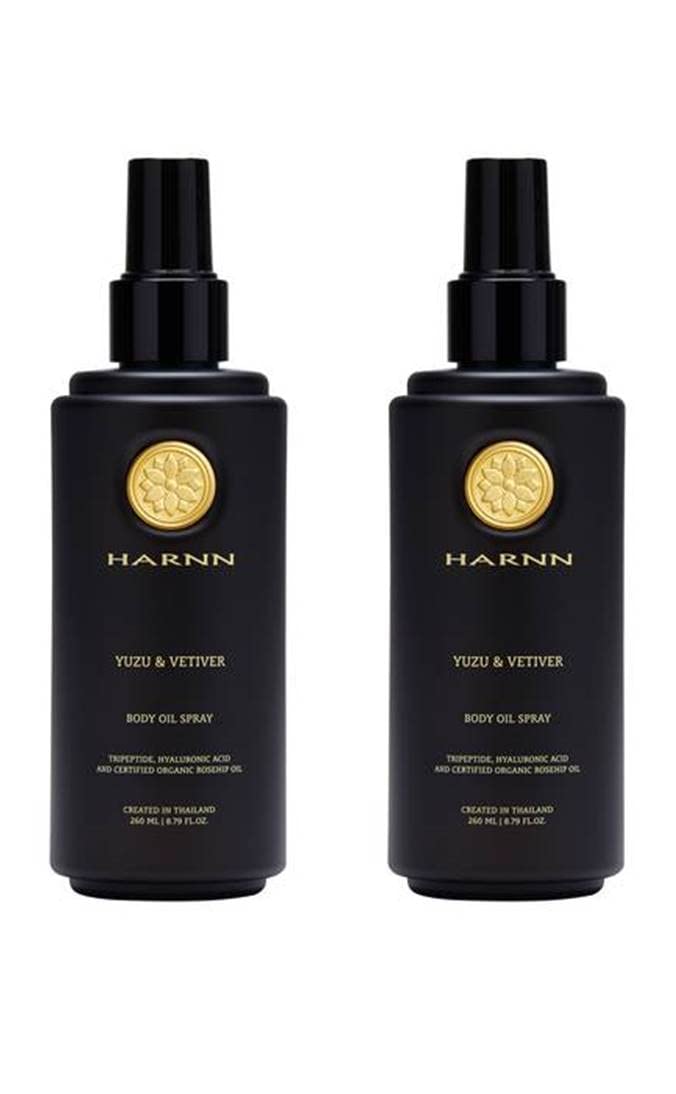 HARNN Yuzu & Vetiver Body Oil Spray 8.79 Fl Oz (Pack of 2) - Hydrating Moisturizer for Dry Skin, Aromatherapy Relaxation, Spa & Massage Essential Oil