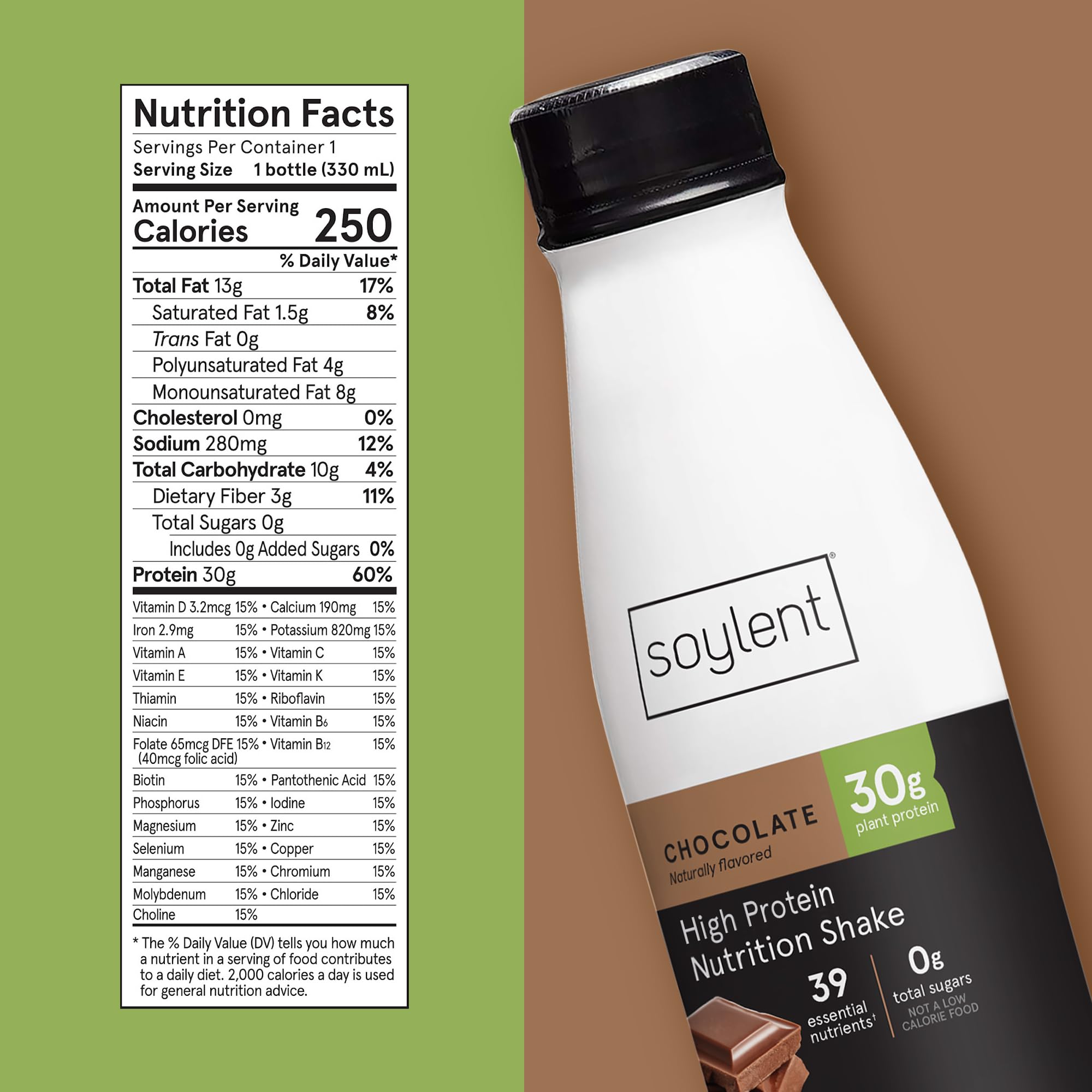 Soylent Complete Protein Shake - Chocolate Flavor, 30g Plant-Based Vegan Protein, Dairy Free, Zero Sugar, Ready-to-Drink Meal Replacement (11oz, 12 Pack) - Perfect for Post-Workout Recovery, Busy Professionals & On-the-Go Nutrition