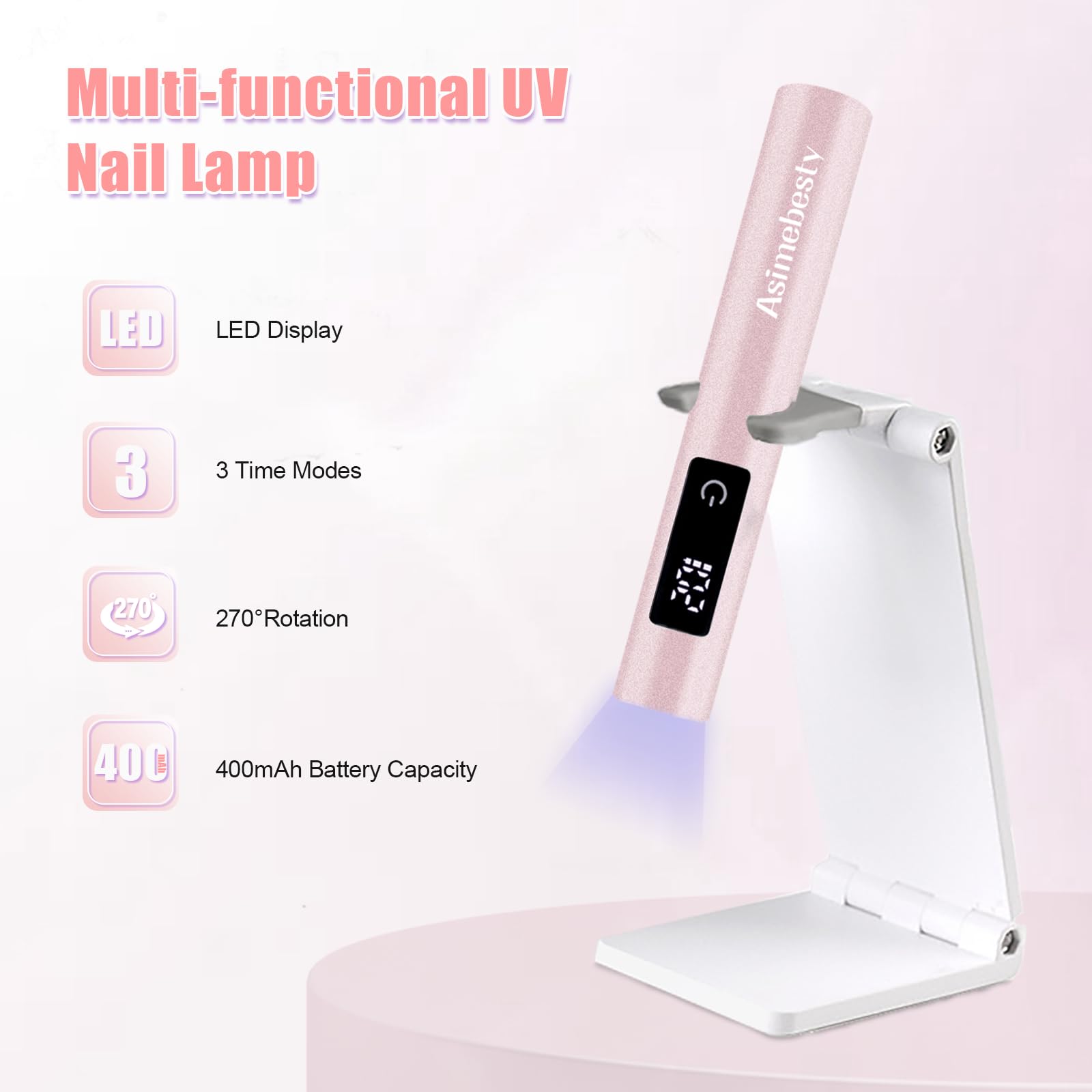 Portable Rechargeable UV Nail Lamp for Gel Polish - Cordless Mini Handheld Nail Dryer with 3 Timer Settings & Stand - Fast Curing LED Light for Salon & Home Manicures (Rose) - Perfect for Travel, DIY Nails & Professional Use