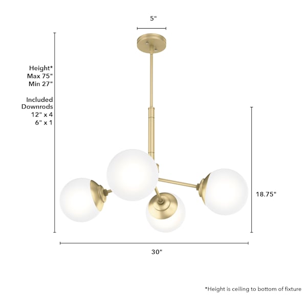 Hunter Hepburn 4-Light Modern Brass Chandelier - Elegant Painted Finish for Dining Room, Bedroom & Living Room Lighting
