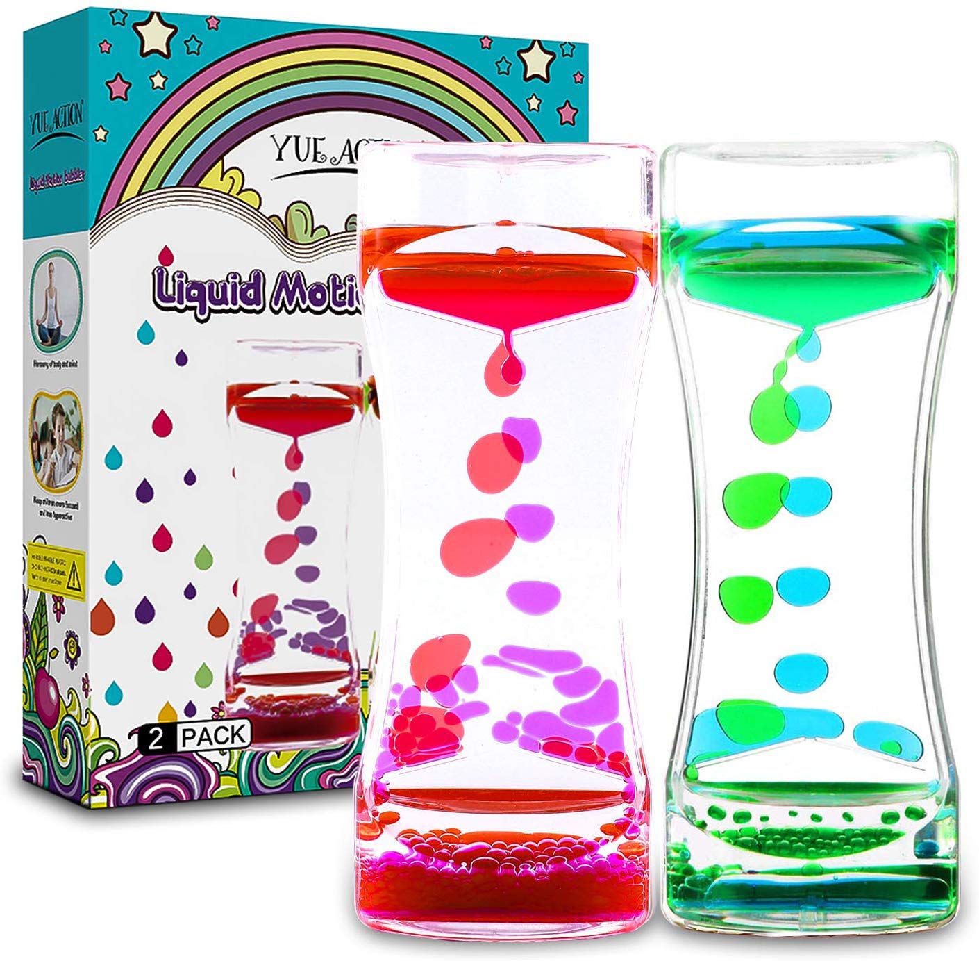 **YUE Motion Liquid Timer - 2 Pack Liquid Motion Bubbler Sensory Toys for Kids & Adults, Stress Relief & Autism Fidget Toys, Desk Decor & Calming Activity for Home, Office, Classroom – Perfect Stocking Stuffers & Novelty Gifts**