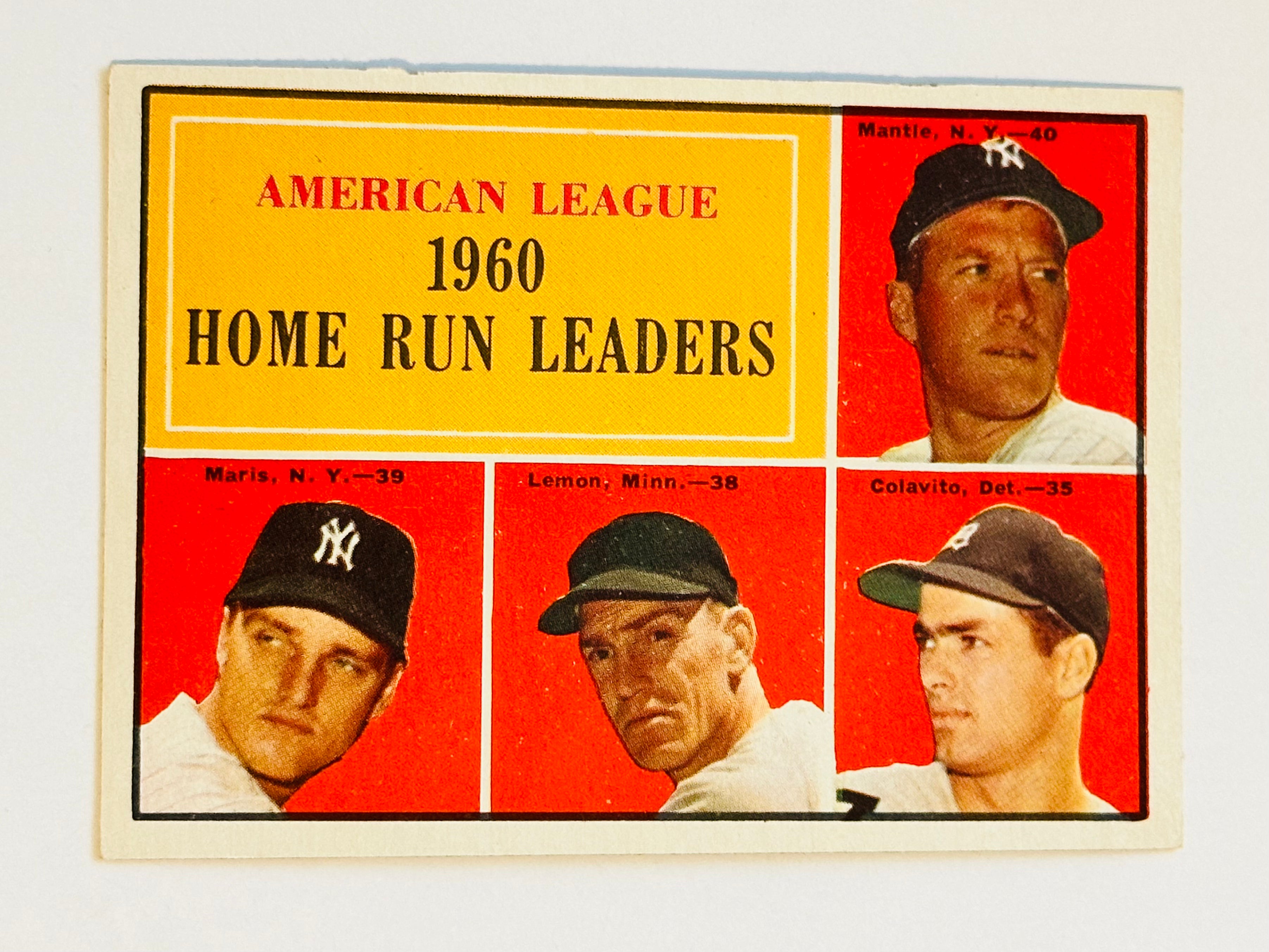 1961 Topps Mickey Mantle & Roger Maris Homerun Leaders High Grade Baseball Card - Perfect for Collectors & Sports Memorabilia Displays