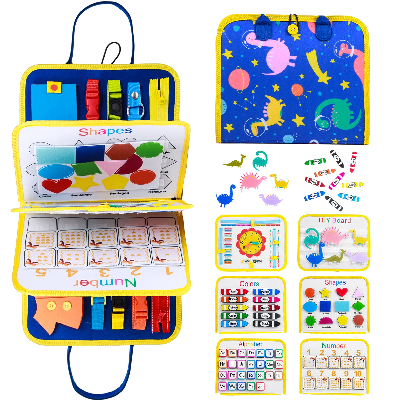 Montessori Busy Board for Toddlers - Sensory Travel Toy with DIY Pages, Fine Motor Skills Activity, Preschool Learning & Quiet Book - Perfect for Airplane, Car Rides & Home Education