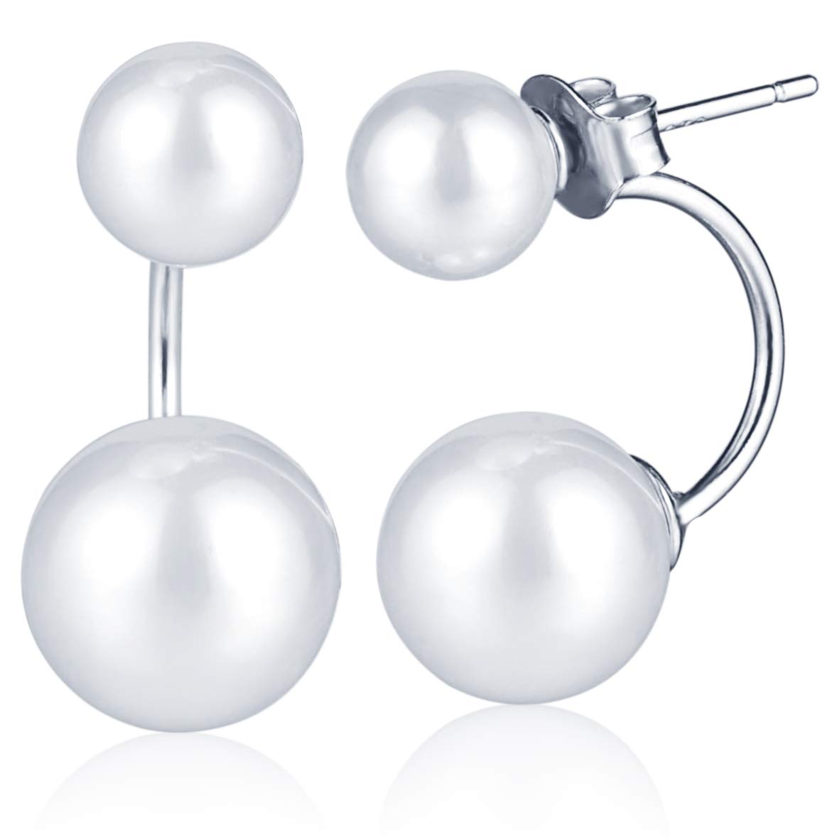 Yumilok 925 Sterling Silver Double Shell Pearl Stud Earrings for Women - Hypoallergenic Front & Back Earring Jackets - Perfect for Weddings, Parties & Everyday Wear