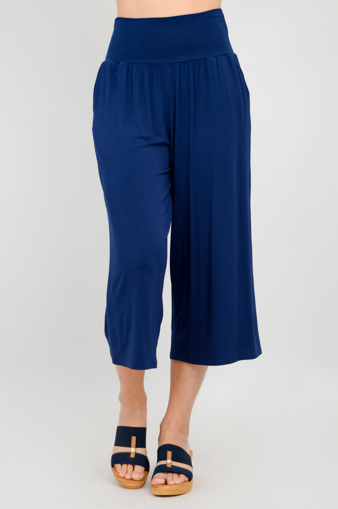 Gaylene Capri Pants for Women - Soft Indigo Bamboo Fabric - Comfortable Lounge & Travel Wear