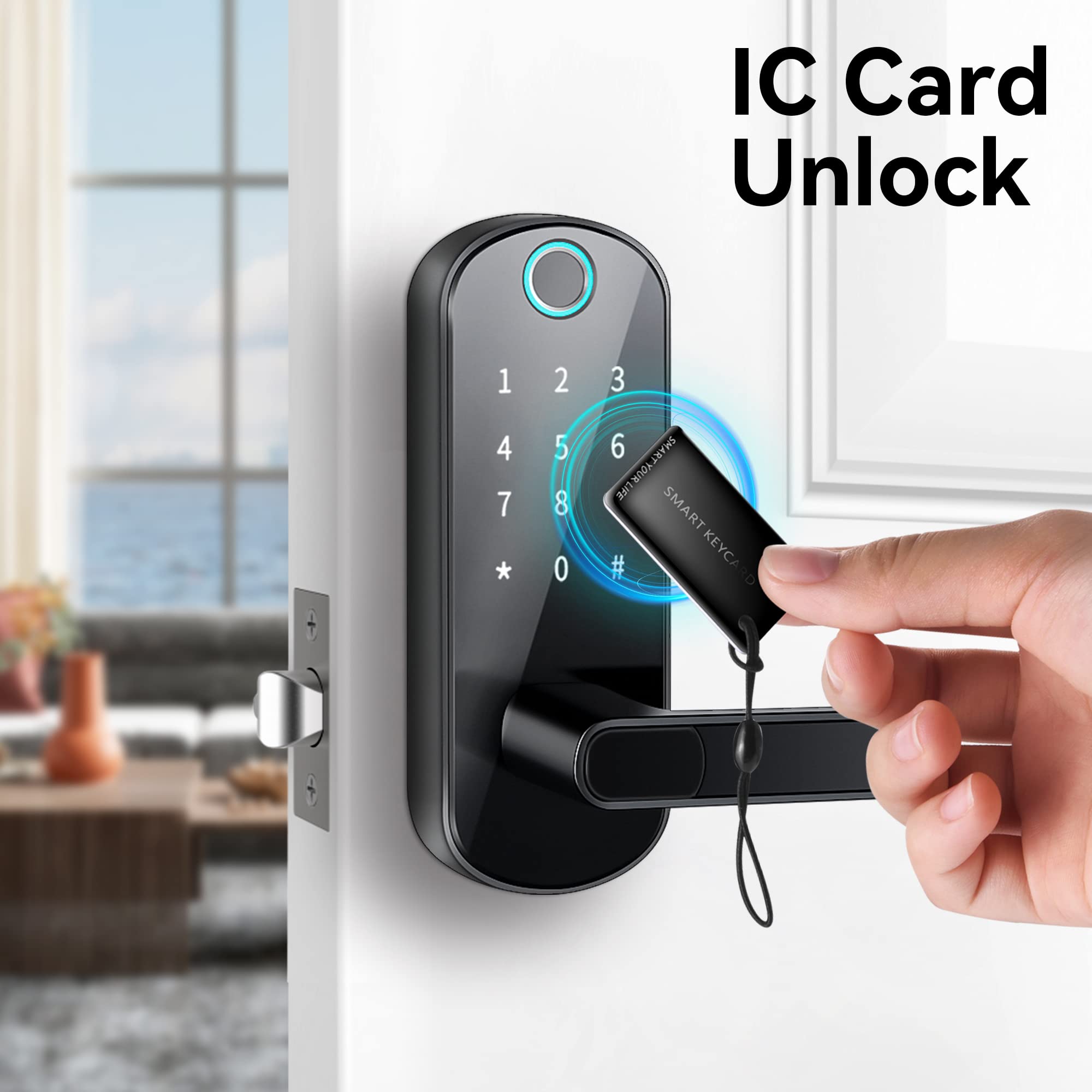 TTLock Smart Door Lock - Bluetooth Fingerprint & Touchscreen Keyless Entry, Auto-Locking Smart Lock for Front Door, Office, Apartment, Garage - Perfect for Home Security & Hands-Free Access