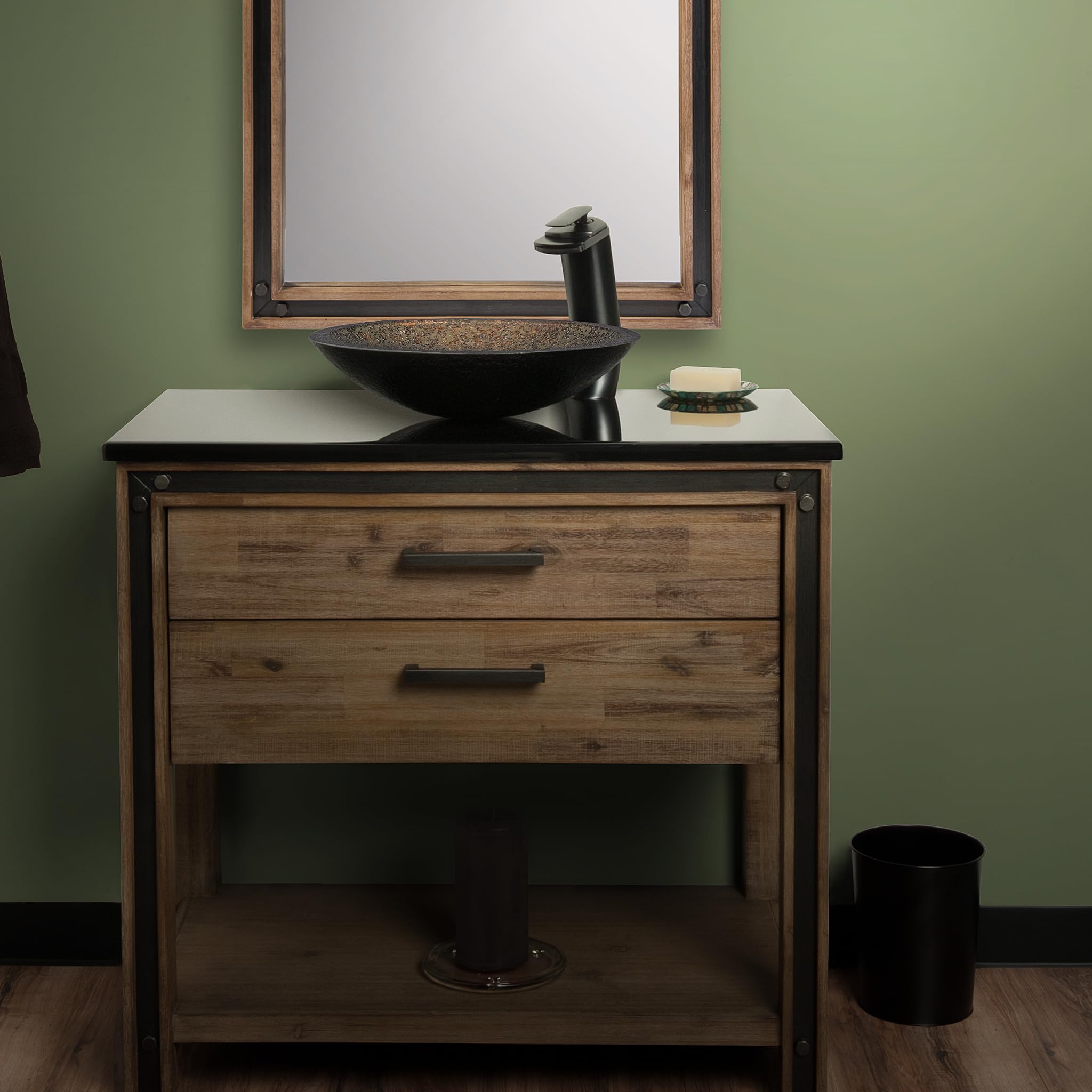 Novatto LAGHETTO Modern Glass Vessel Bathroom Sink - Round Above Counter Bathroom Vanity Sink for Contemporary Home & Hotel Decor