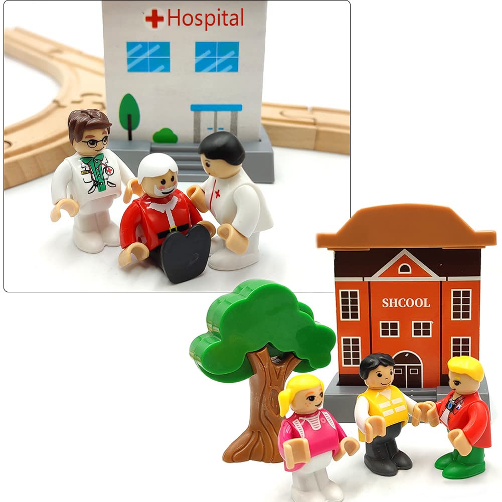 14pcs Wooden People Figures for Kids - Professions Action Figures Playset for Train Tracks & Toy Cars - Perfect for Play House, Pretend Play & Educational Scenes