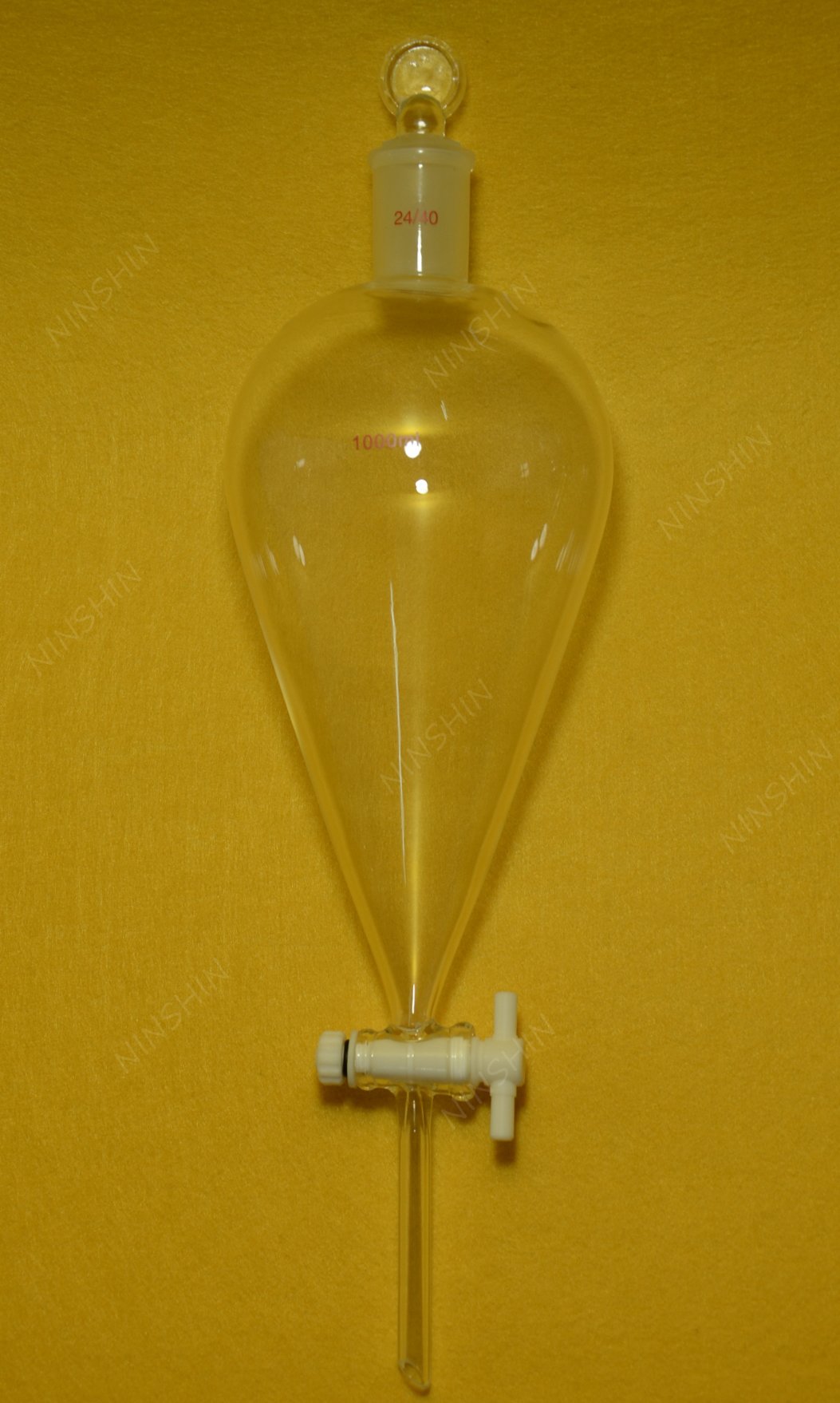 24/40 1000ml Pear-Shaped Separatory Funnel with PTFE Stopcock - Premium Borosilicate Glassware for Chemical Lab Extraction & Liquid Separation