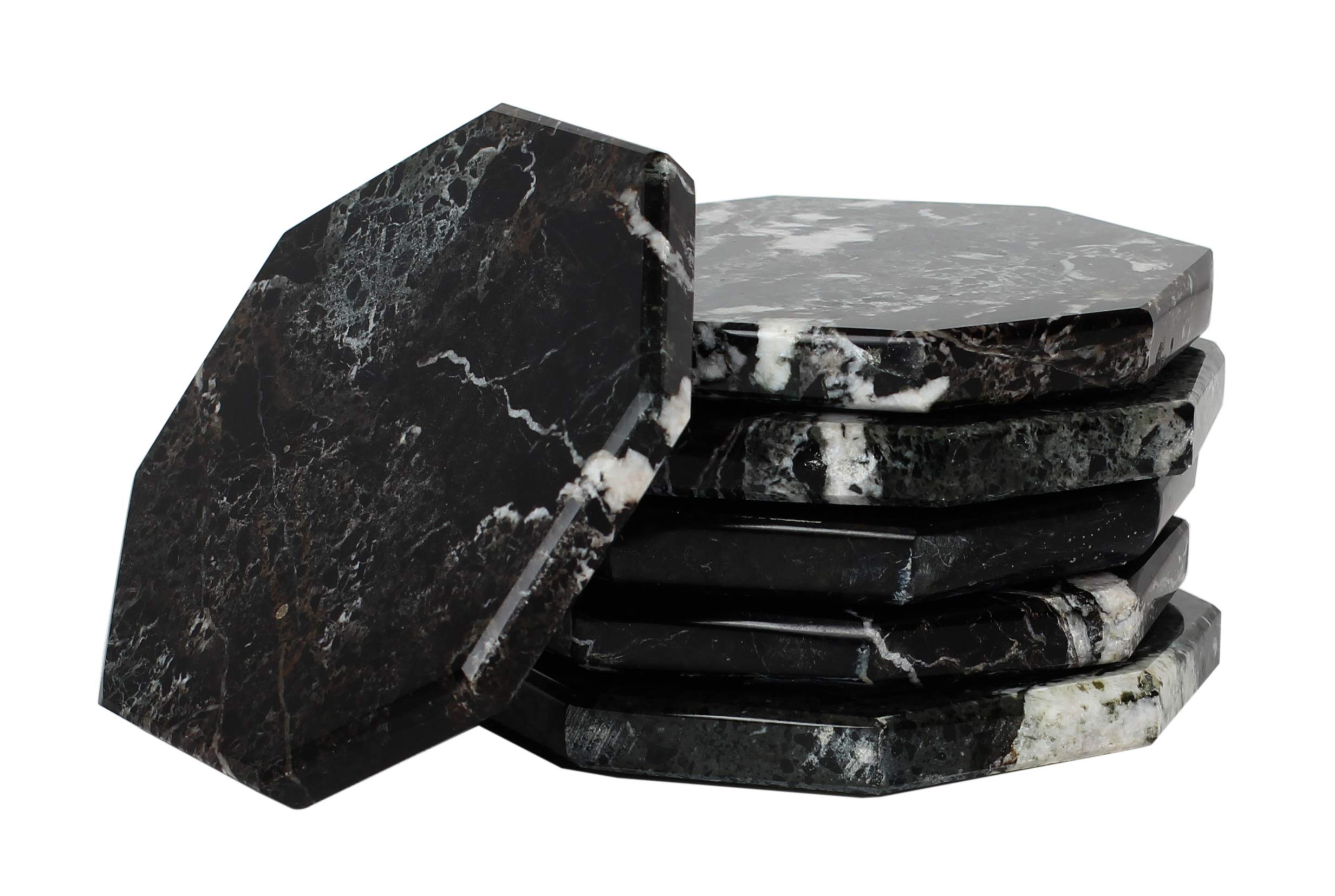 Premium Black Marble Coasters Set of 6 - 3.5