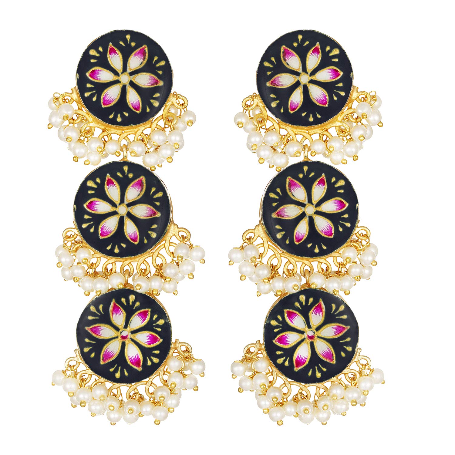 Traditional Indian Floral Enamel Dangle Earrings with Faux Beaded Tassel - Ethnic Fashion Jewelry for Women & Girls | Perfect for Weddings, Parties & Festive Occasions