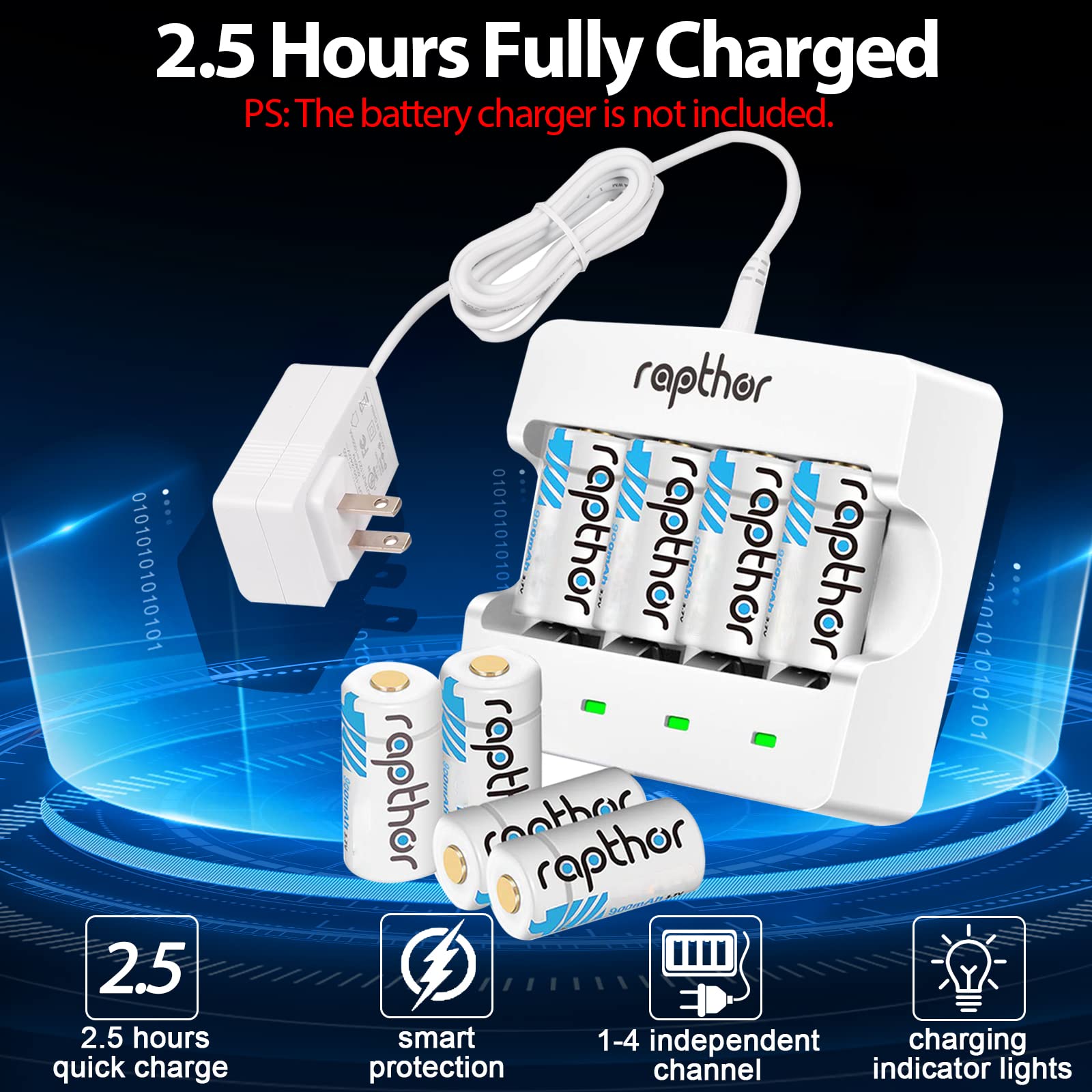 Rapthor 123A Lithium Batteries 900mAh 8 Pack - Long-Lasting Power for Arlo Wireless Cameras, Flashlights, Smart Sensors & Alarm Systems (550 Cycles) | Ideal for Home Security, Emergency Lighting & Smart Devices