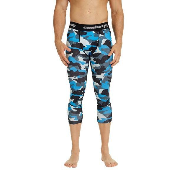 Blue Camo Compression 3/4 Tights for Women - High Performance Workout Leggings for Running, Yoga & Gym - Moisture Wicking & Breathable Activewear