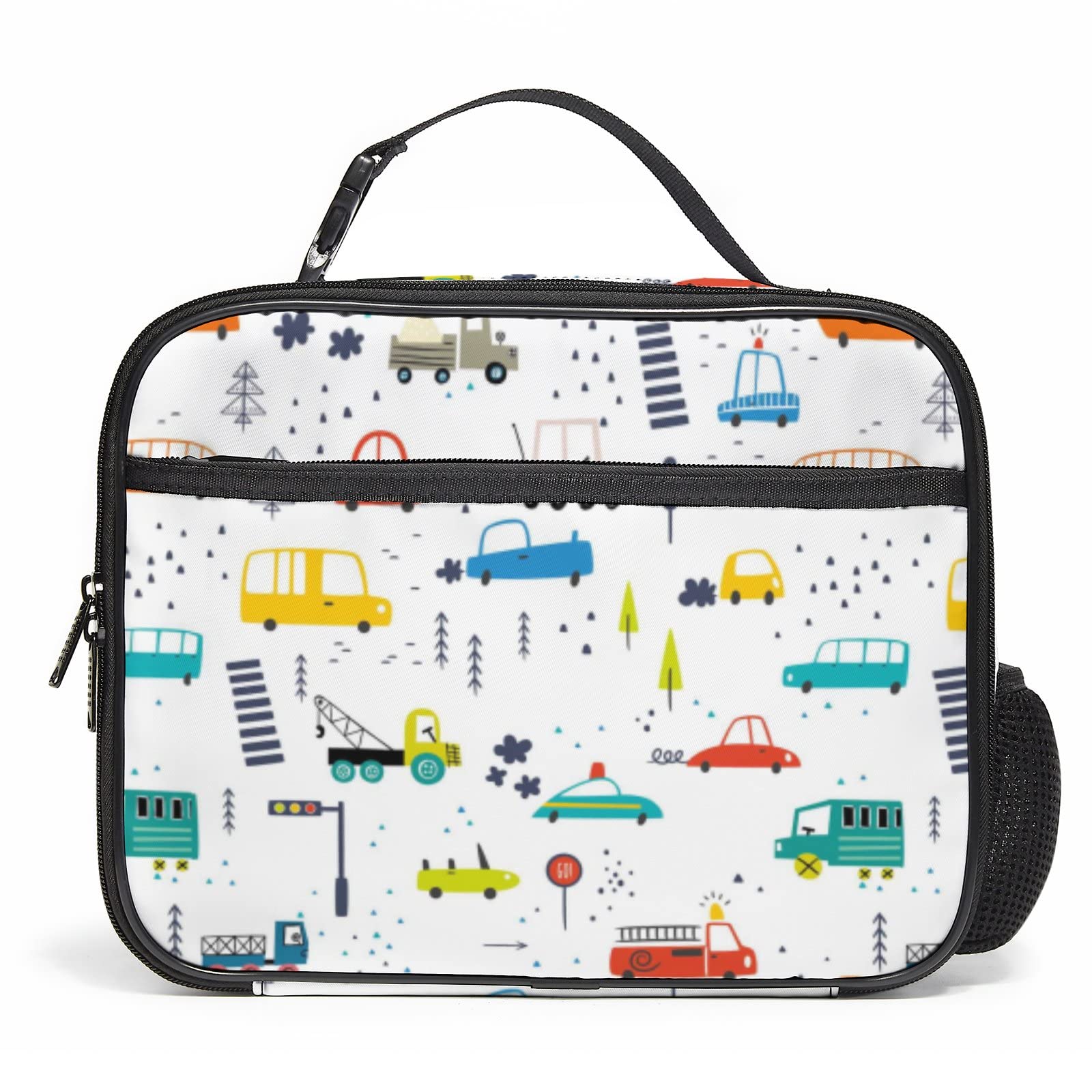 Insulated Lunch Bag for Women & Men - Reusable 300D Polyester Cooler Tote with Detachable Handle & Side Pocket | Perfect for Work, School, Travel, Picnic & Outdoor Activities | Cartoon Truck Design Lunch Box Container