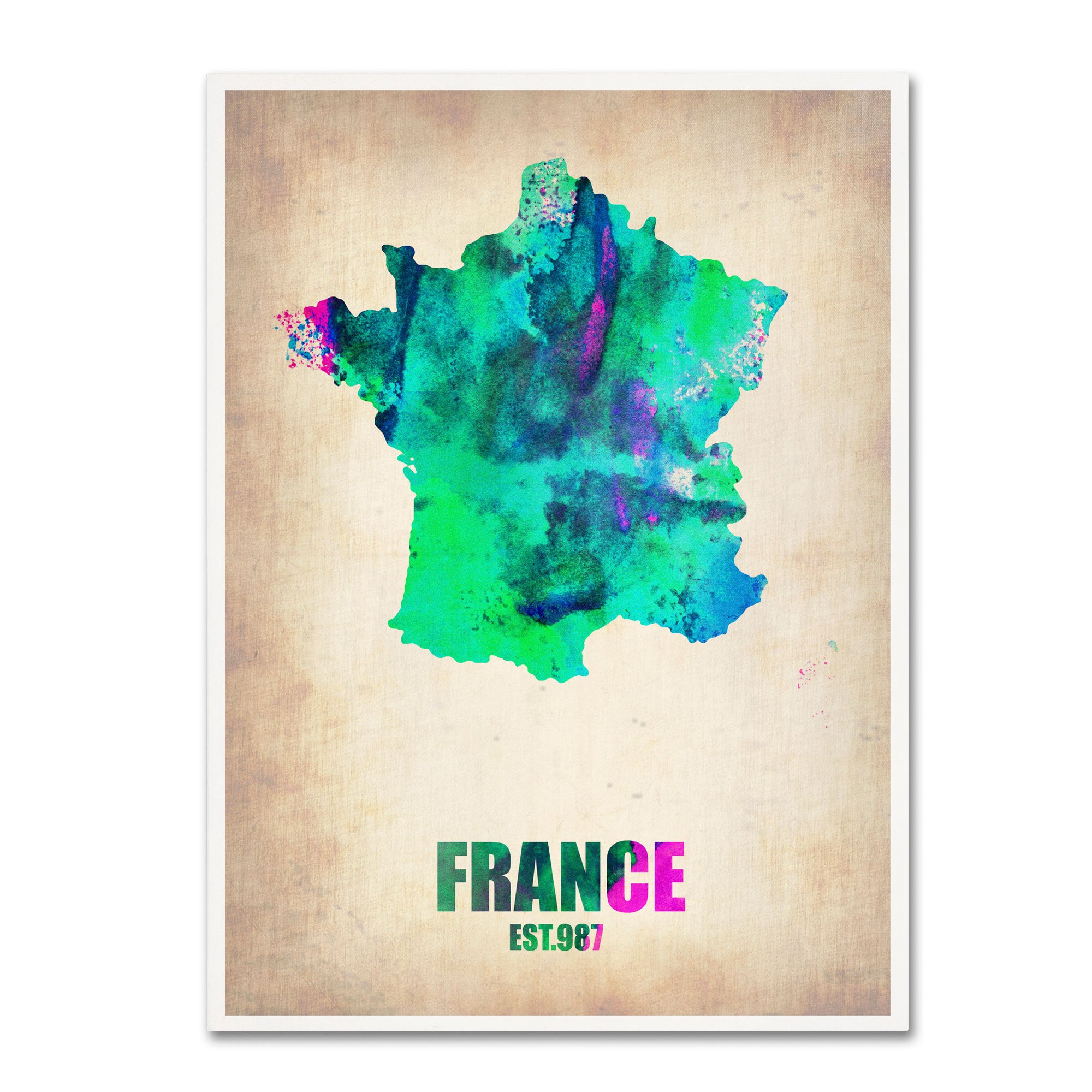 France Watercolor Map Wall Art - 14x19 Inch Canvas Painting by Naxart - Perfect for Home Decor, Office & Gift Giving