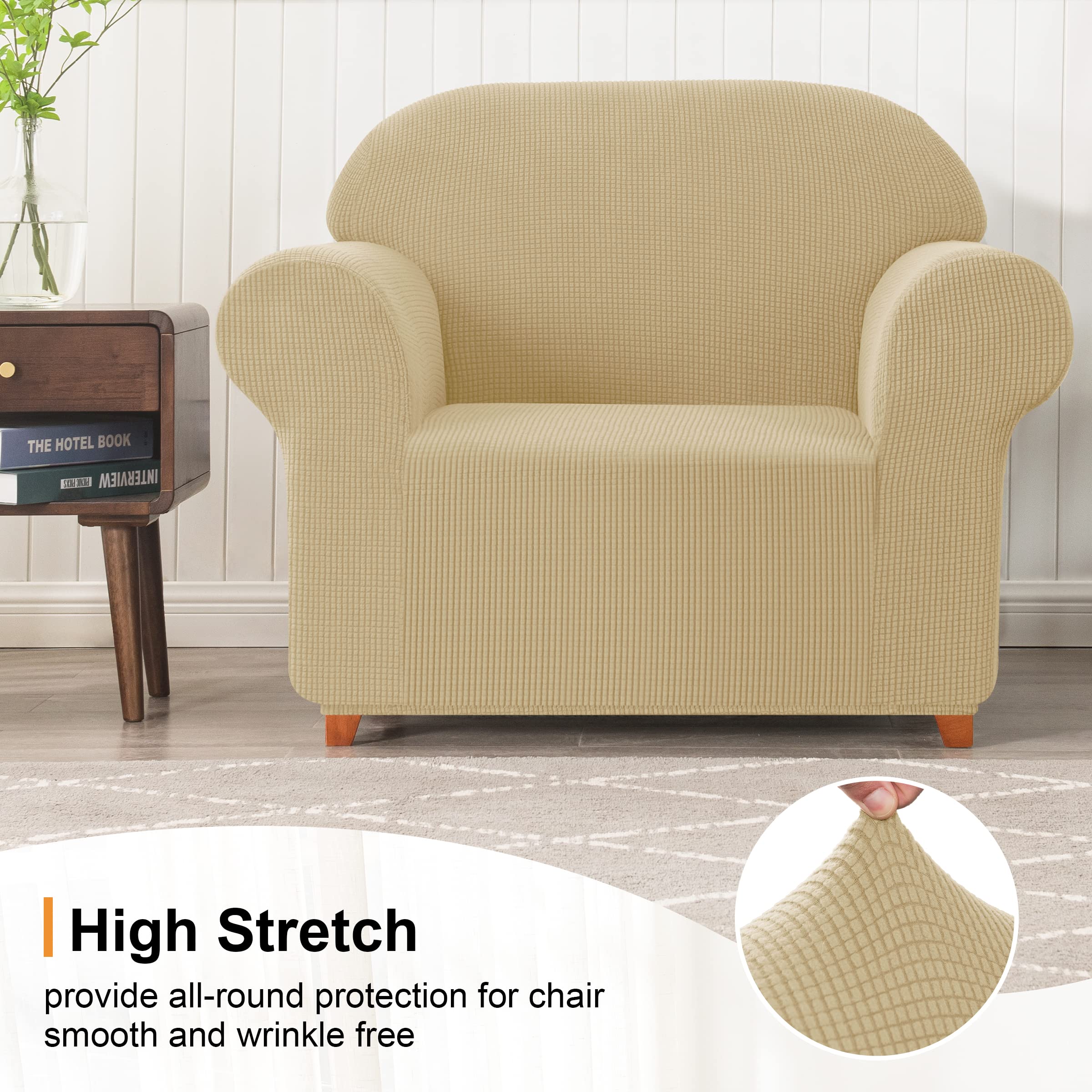 SUBRTEX Stretch Armchair Sofa Slipcover - Washable 1-Piece Cover for 1-Cushion Couch & Single Seater Chairs, Khaki Small - Perfect for Living Room, Office & Dorm Furniture Protection