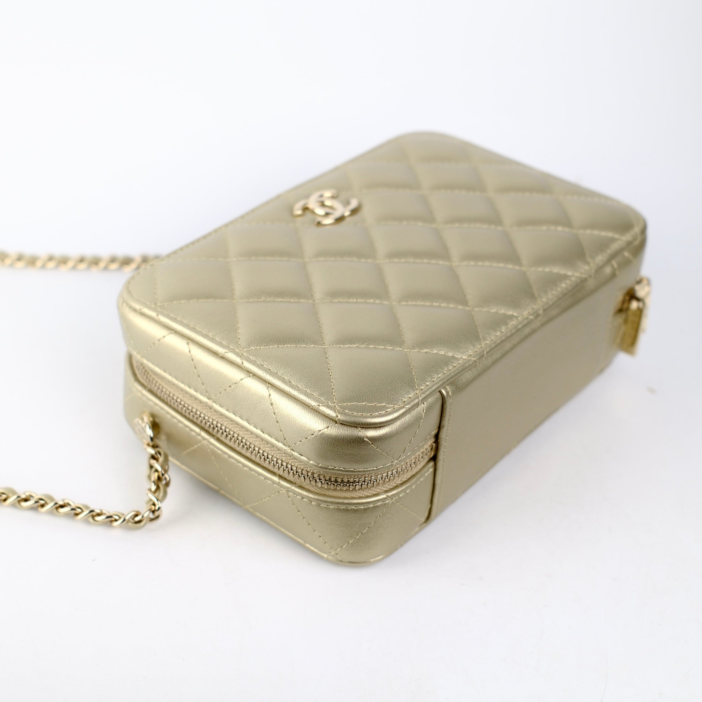 Chanel Champagne Gold Top Handle Vanity Crossbody Bag with Mirror - Luxury Designer Handbag for Women, Evening Parties & Special Occasions