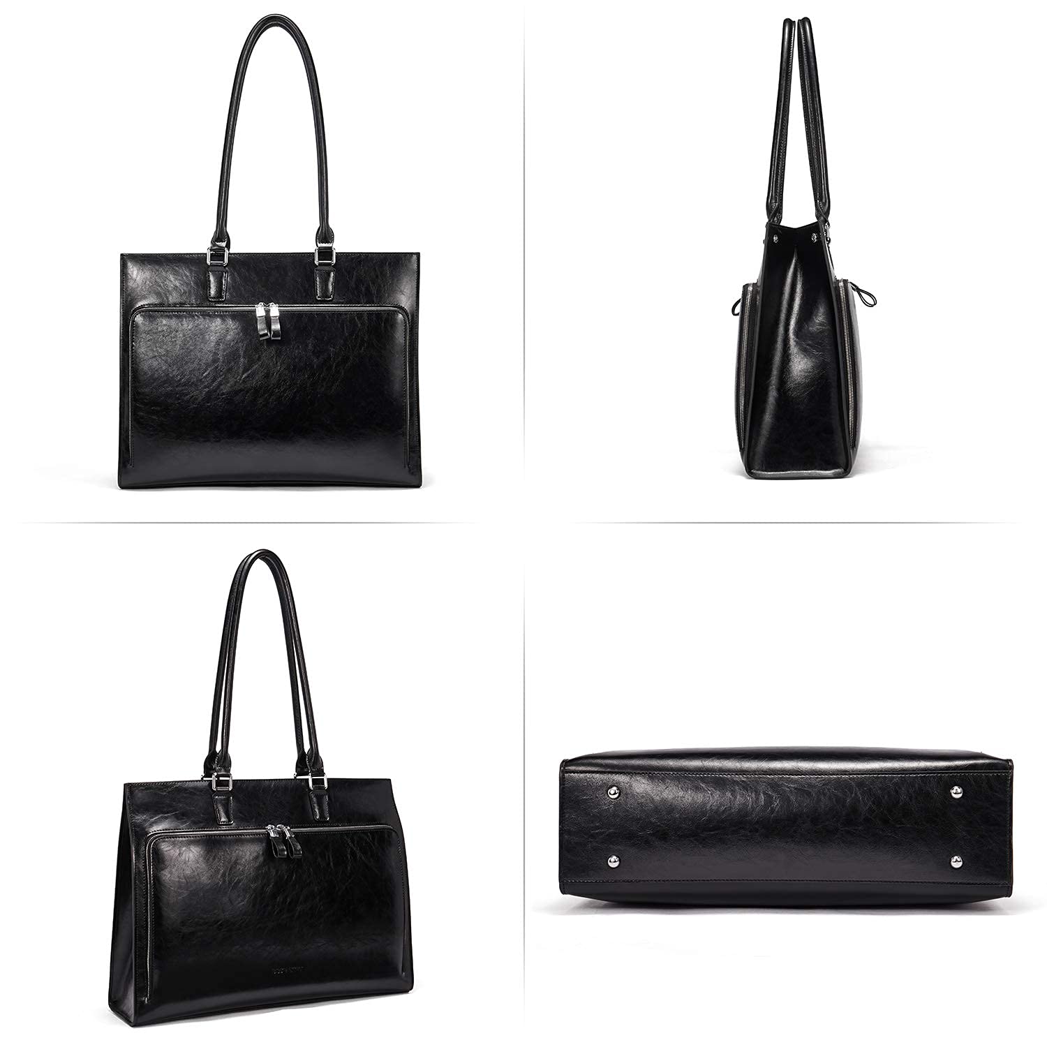 BOSTANTEN Vintage Leather Briefcase for Women - 15.6 Inch Laptop Bag Business Tote Shoulder Handbag with RFID Blocking & Credit Card Holder - Perfect for Office, Travel, and Professional Meetings (Black)