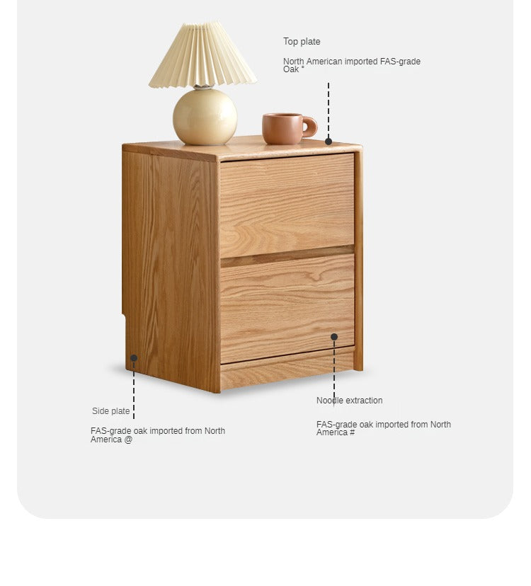 Solid Oak Wood Nightstand with 2 Drawers - Bedroom Side Table for Bedside Storage & Organization